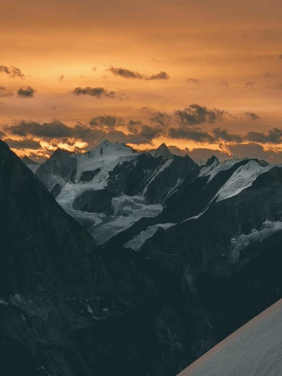 Sunset over glaciated Karakoram peaks