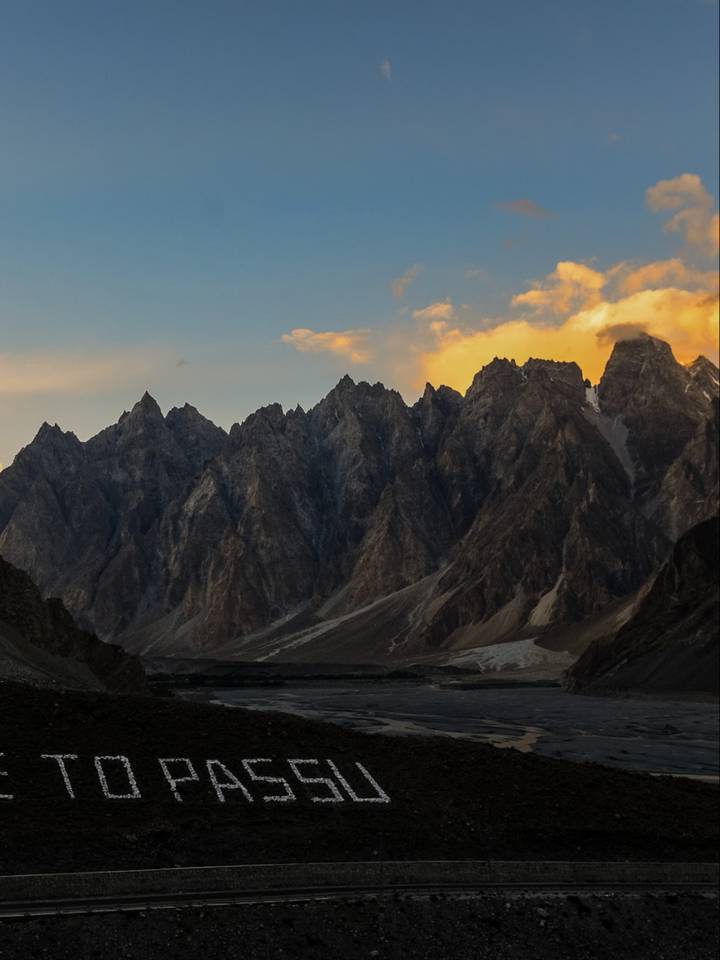 The Passu Cones lit by sunset clouds