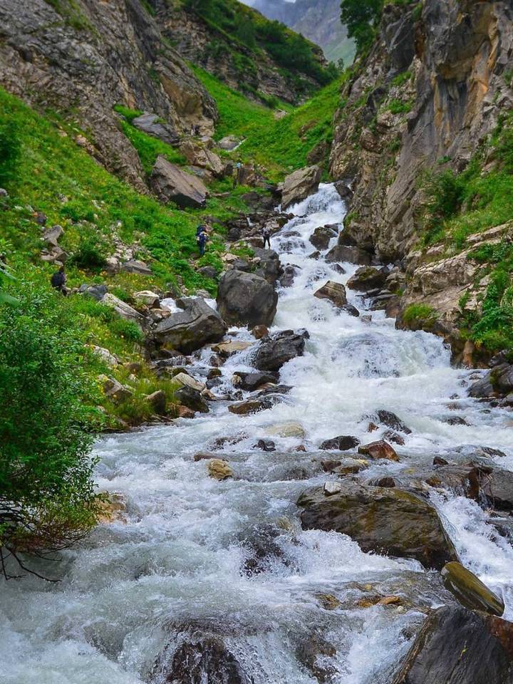 A glacier stream tumbling over rocks in Chitta Katta